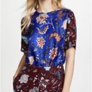 Silk Floral Print Short Sleeve Top - Blue & Burgundy Diane Von Furstenberg